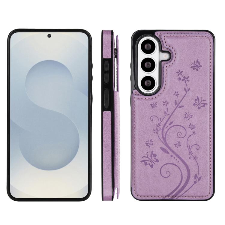 For Samsung Galaxy S26+ 5G Double Buckle Butterfly Embossing PU Phone Case