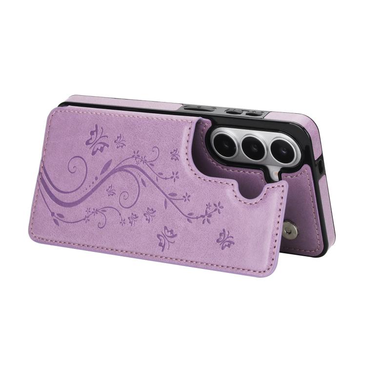 For Samsung Galaxy S26+ 5G Double Buckle Butterfly Embossing PU Phone Case