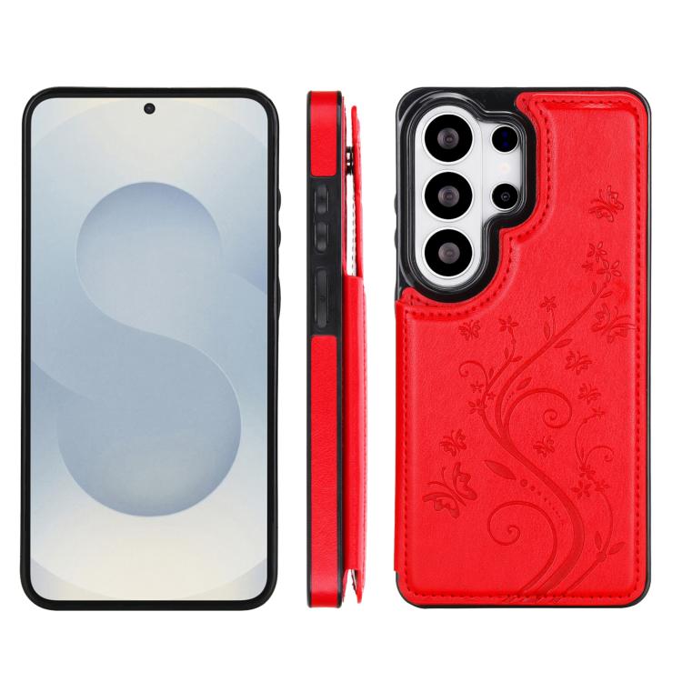 For Samsung Galaxy S26 Ultra 5G Double Buckle Butterfly Embossing PU Phone Case