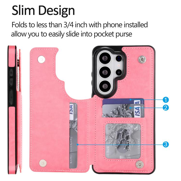 For Samsung Galaxy S26 Ultra 5G Double Buckle Butterfly Embossing PU Phone Case