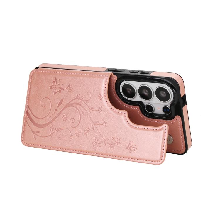 For Samsung Galaxy S26 Ultra 5G Double Buckle Butterfly Embossing PU Phone Case