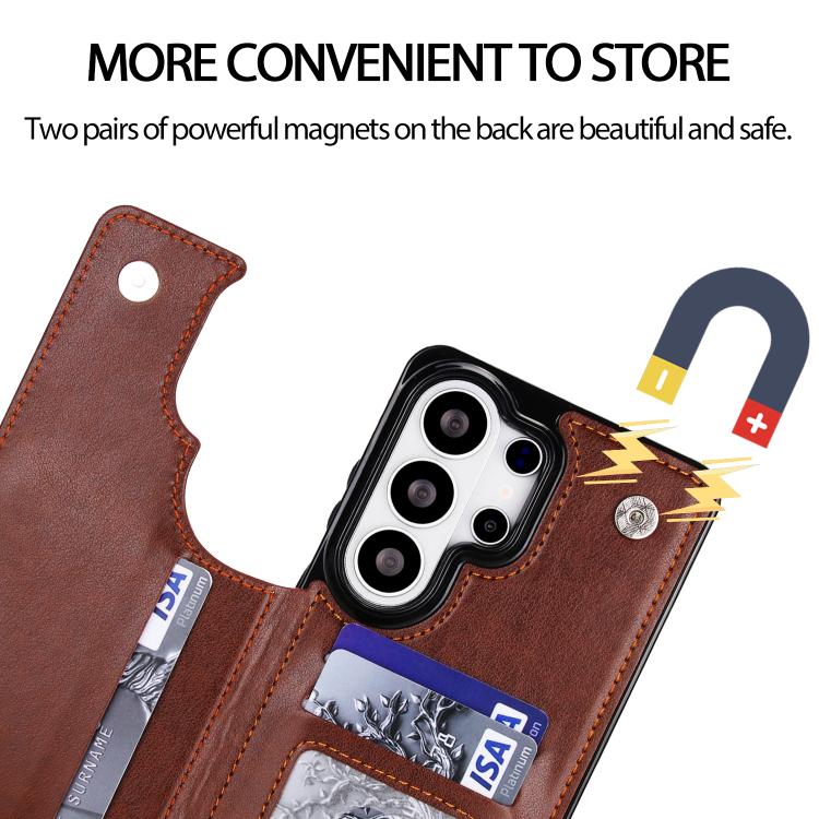 For Samsung Galaxy S26 Ultra 5G Double Buckle Butterfly Embossing PU Phone Case