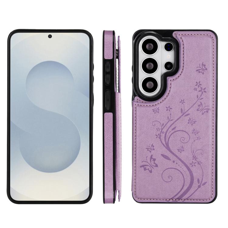 For Samsung Galaxy S26 Ultra 5G Double Buckle Butterfly Embossing PU Phone Case