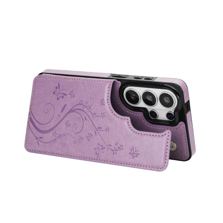 For Samsung Galaxy S26 Ultra 5G Double Buckle Butterfly Embossing PU Phone Case