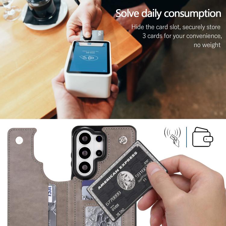 For Samsung Galaxy S26 Ultra 5G Double Buckle Butterfly Embossing PU Phone Case