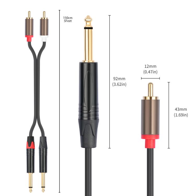 2 RCA Male to 2 XLR Female Audio Cables, Length:5m - Black