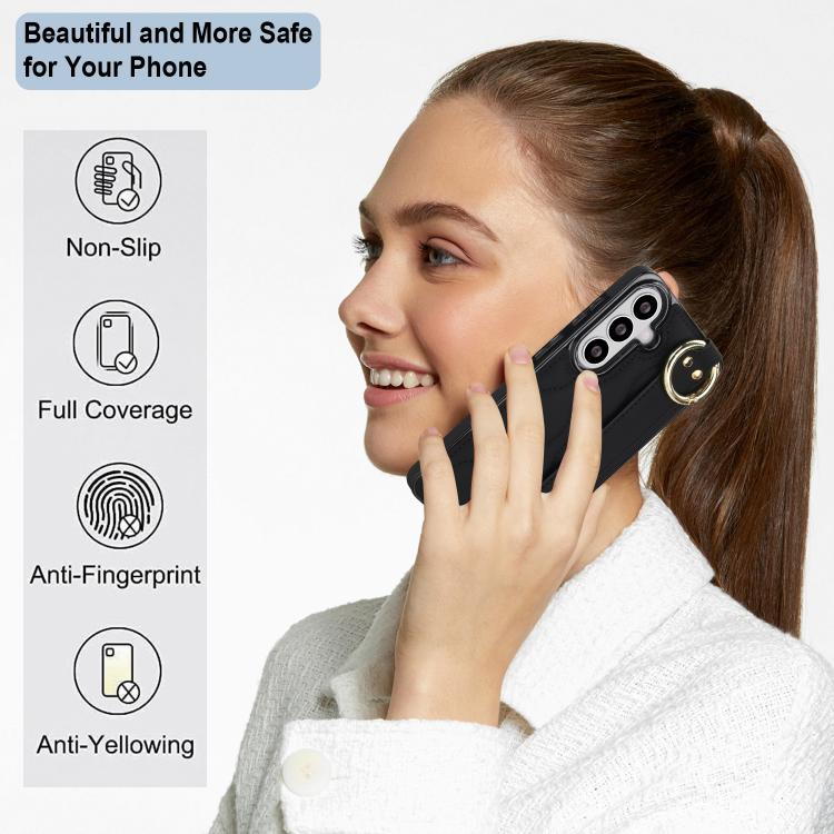 For Samsung Galaxy S26 5G Non-slip Full Coverage Ring PU Phone Case with Wristband