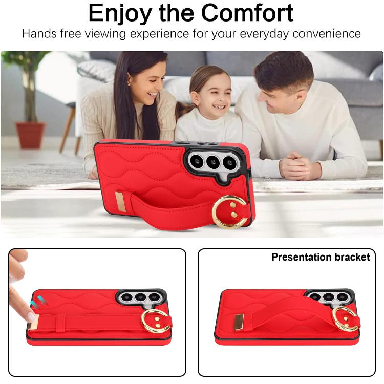For Samsung Galaxy S26 5G Non-slip Full Coverage Ring PU Phone Case with Wristband