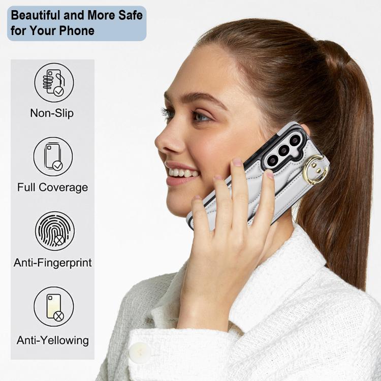 For Samsung Galaxy S26 5G Non-slip Full Coverage Ring PU Phone Case with Wristband