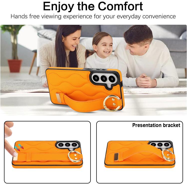 For Samsung Galaxy S26 5G Non-slip Full Coverage Ring PU Phone Case with Wristband