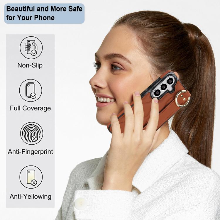 For Samsung Galaxy S26 5G Non-slip Full Coverage Ring PU Phone Case with Wristband