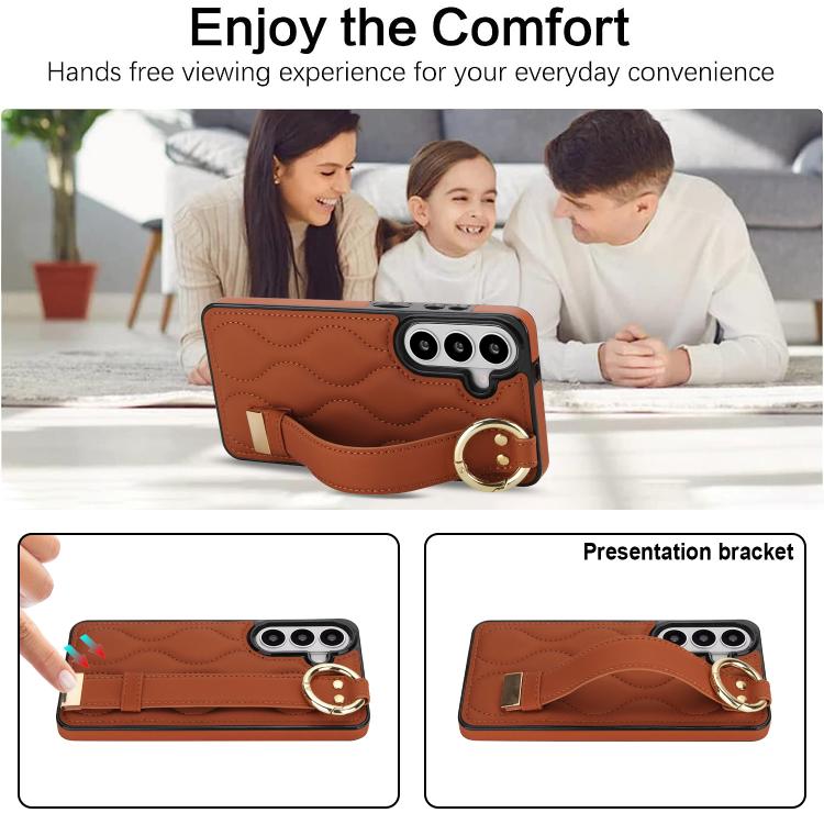 For Samsung Galaxy S26 5G Non-slip Full Coverage Ring PU Phone Case with Wristband