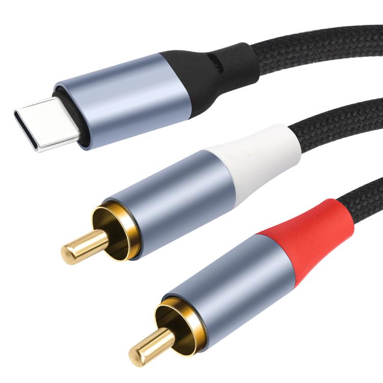 24-bit Type-C to Dual RCA Male Audio Decoding Cable, Length:2m - Black