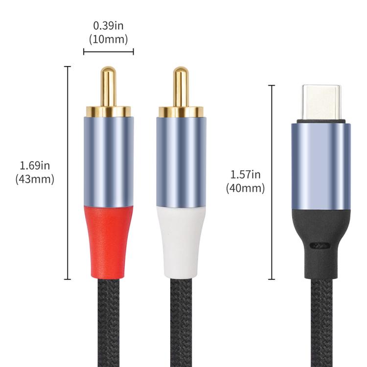 24-bit Type-C to Dual RCA Male Audio Decoding Cable, Length:2m - Black