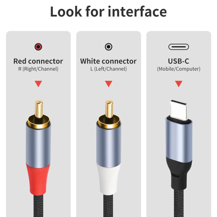 24-bit Type-C to Dual RCA Male Audio Decoding Cable, Length:2m - Black