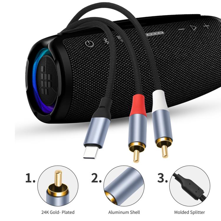24-bit Type-C to Dual RCA Male Audio Decoding Cable, Length:2m - Black