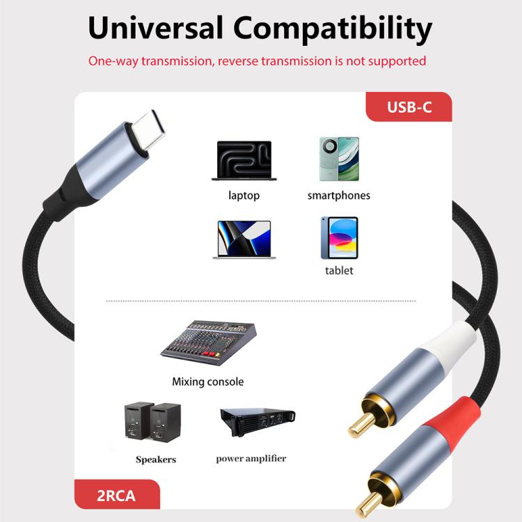 24-bit Type-C to Dual RCA Male Audio Decoding Cable, Length:2m - Black