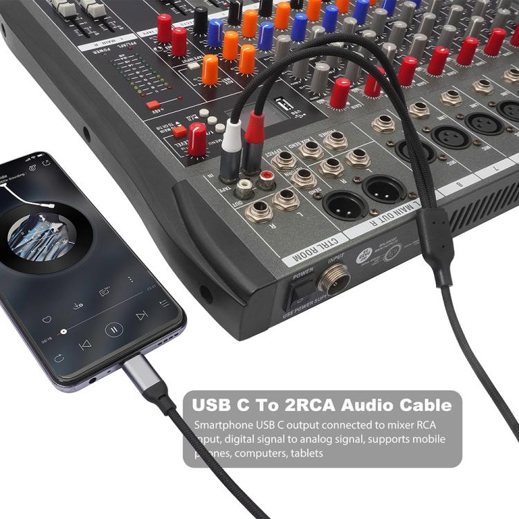 24-bit Type-C to Dual RCA Male Audio Decoding Cable, Length:2m - Black