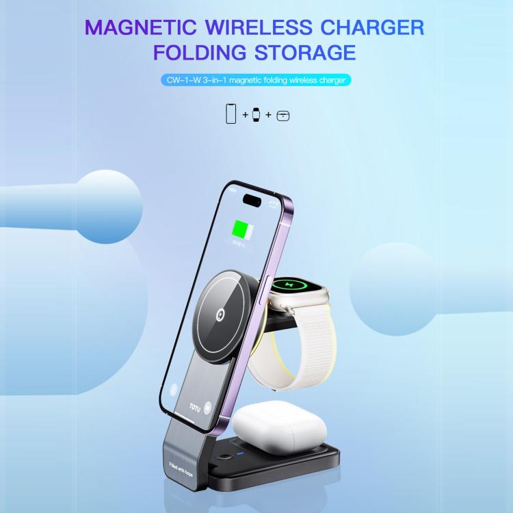 TOTU CW-1-W 3 in 1 Magnetic Wireless Charger Dock for Phone Earbuds Watch - Rose Gold