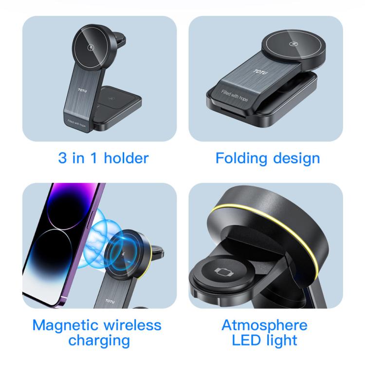 TOTU CW-1-W 3 in 1 Magnetic Wireless Charger Dock for Phone Earbuds Watch - Rose Gold