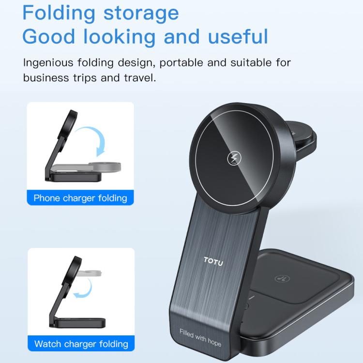 TOTU CW-1-W 3 in 1 Magnetic Wireless Charger Dock for Phone Earbuds Watch - Rose Gold