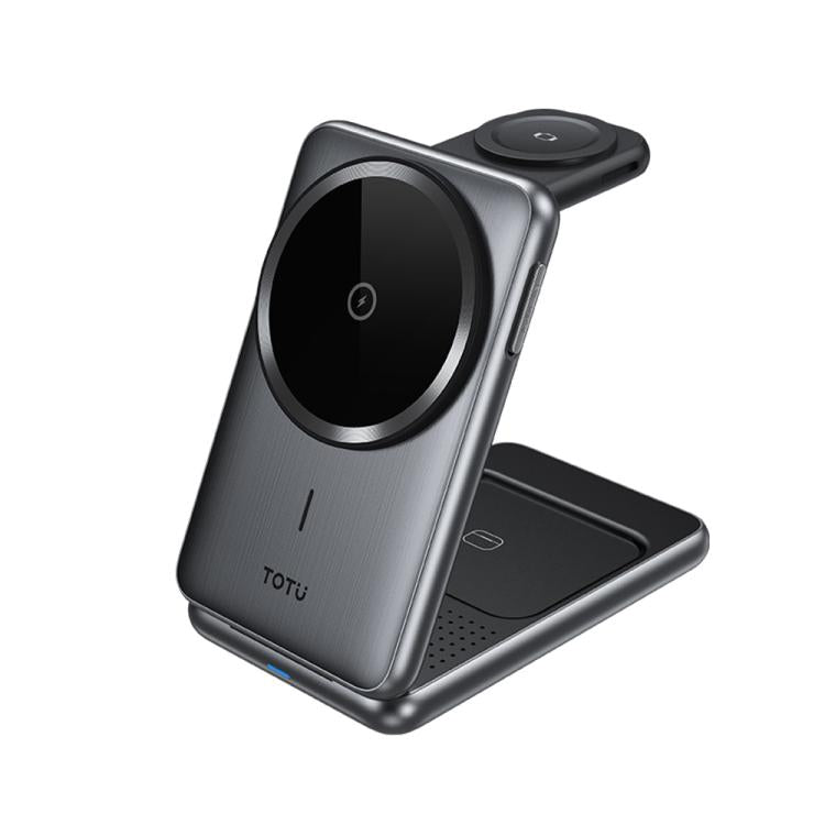 TOTU CW-4-W Wireless Charging Station 3 in 1 Magnetic Folding Charger Stand for Phone Watch Earbuds - Grey