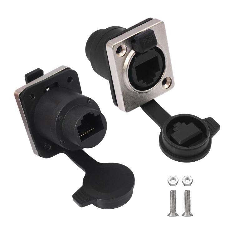 ETH6L RJ45 D-Type Female to Female Signal Panel Waterproof Ethernet LAN Connector - Black