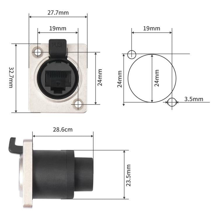 ETH6L RJ45 D-Type Female to Female Signal Panel Waterproof Ethernet LAN Connector - Black