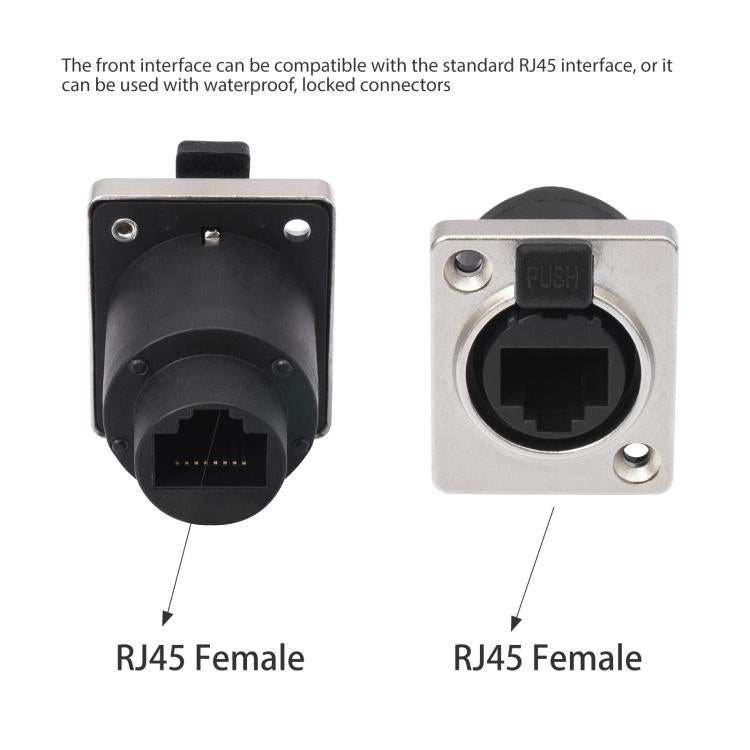 ETH6L RJ45 D-Type Female to Female Signal Panel Waterproof Ethernet LAN Connector - Black