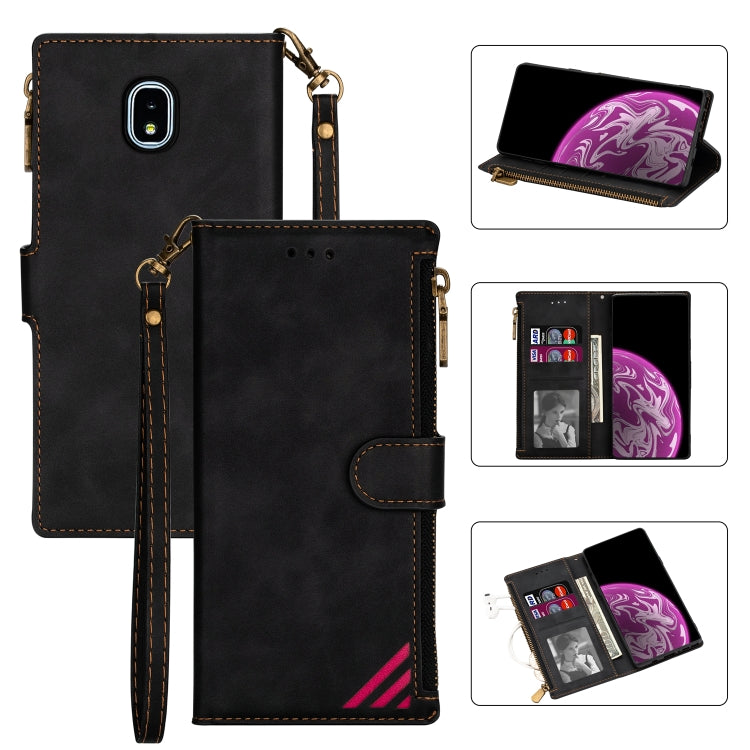 For Samsung Galaxy J3(2018) Zipper Multi-card Slots Horizontal Flip PU Leather Case with Holder & Card Slots & Wallet & Lanyard & Photo Frame