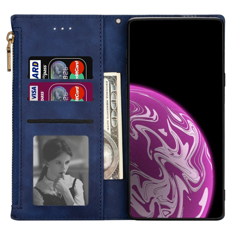For Samsung Galaxy J3(2018) Zipper Multi-card Slots Horizontal Flip PU Leather Case with Holder & Card Slots & Wallet & Lanyard & Photo Frame
