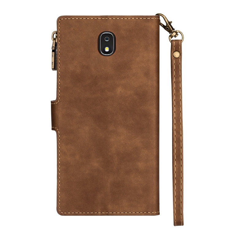 For Samsung Galaxy J7(2018) Zipper Multi-card Slots Horizontal Flip PU Leather Case with Holder & Card Slots & Wallet & Lanyard & Photo Frame
