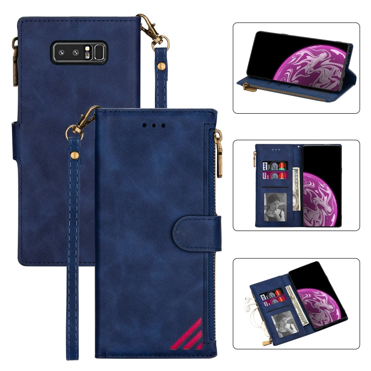 For Samsung Galaxy Note 8 Zipper Multi-card Slots Horizontal Flip PU Leather Case with Holder & Card Slots & Wallet & Lanyard & Photo Frame
