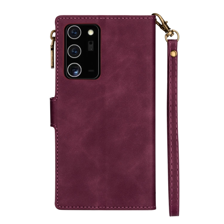 For Samsung Galaxy Note20 Zipper Multi-card Slots Horizontal Flip PU Leather Case with Holder & Card Slots & Wallet & Lanyard & Photo Frame