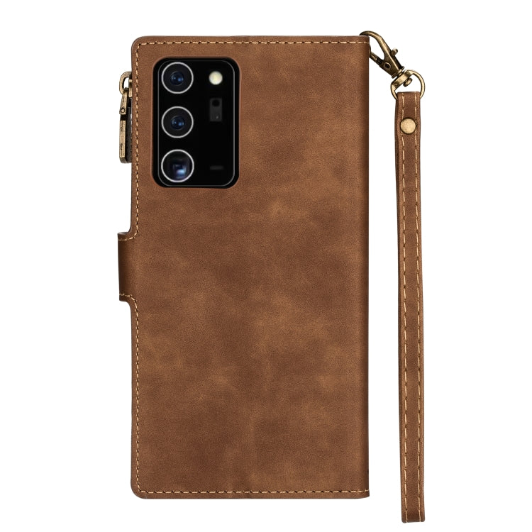 For Samsung Galaxy Note20 Zipper Multi-card Slots Horizontal Flip PU Leather Case with Holder & Card Slots & Wallet & Lanyard & Photo Frame