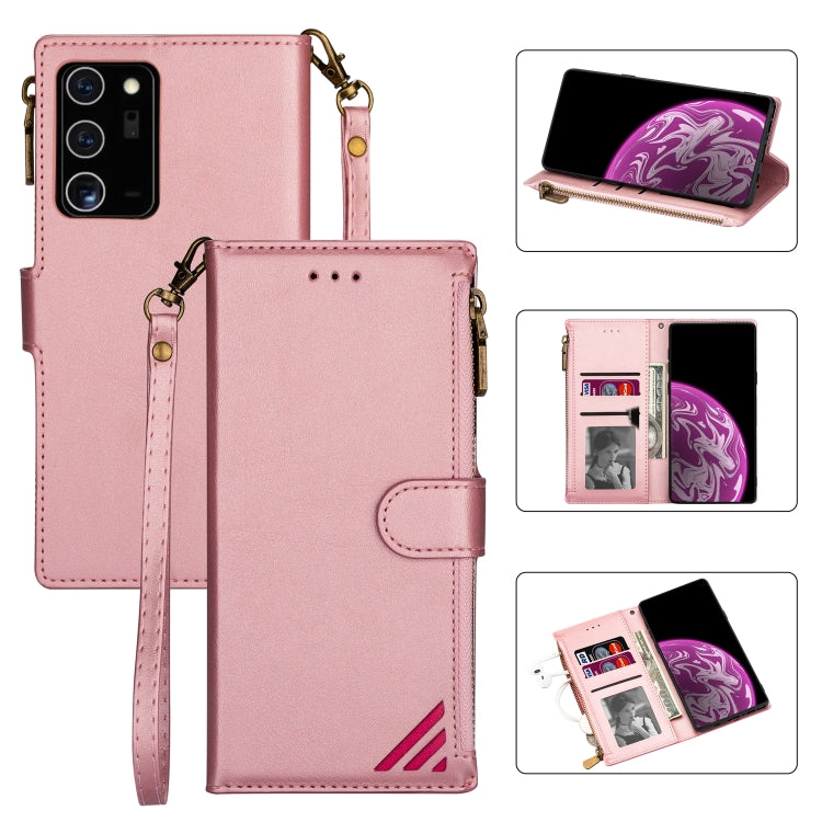 For Samsung Galaxy Note20 Zipper Multi-card Slots Horizontal Flip PU Leather Case with Holder & Card Slots & Wallet & Lanyard & Photo Frame