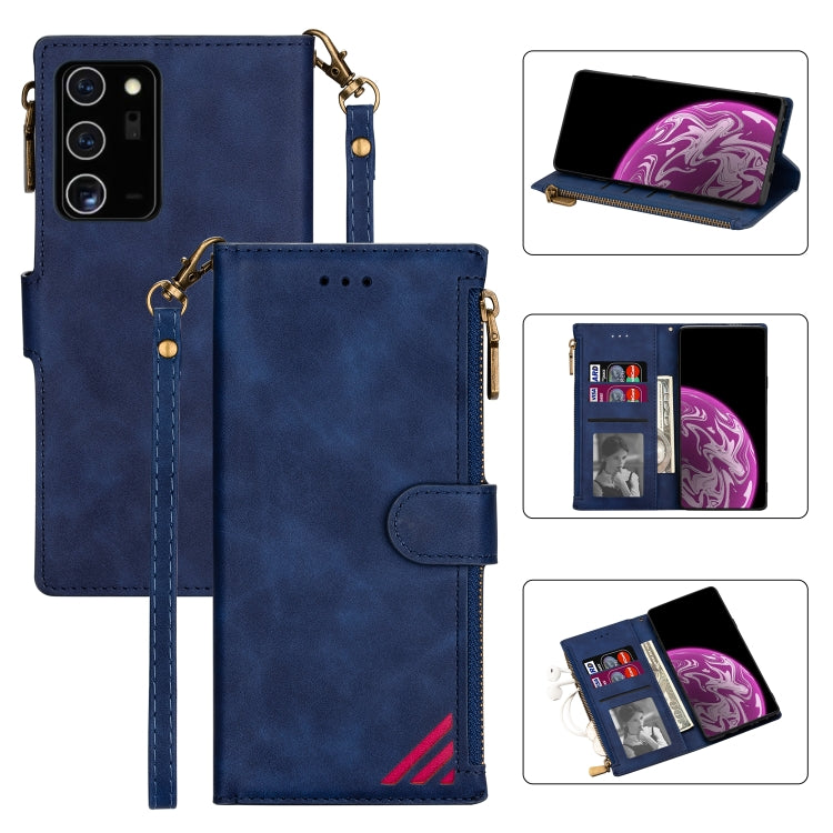 For Samsung Galaxy Note20 Ultra Zipper Multi-card Slots Horizontal Flip PU Leather Case with Holder & Card Slots & Wallet & Lanyard & Photo Frame