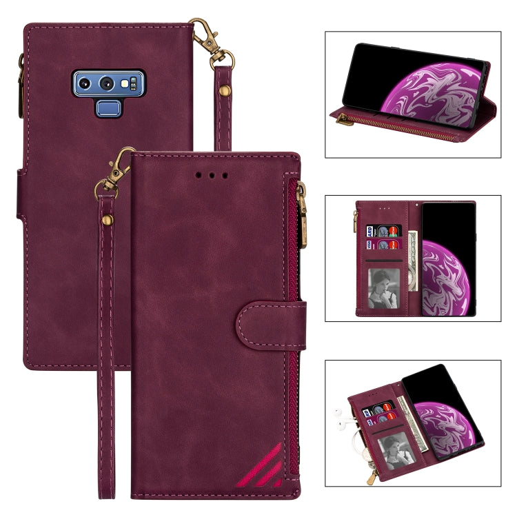For Samsung Galaxy Note9 Zipper Multi-card Slots Horizontal Flip PU Leather Case with Holder & Card Slots & Wallet & Lanyard & Photo Frame