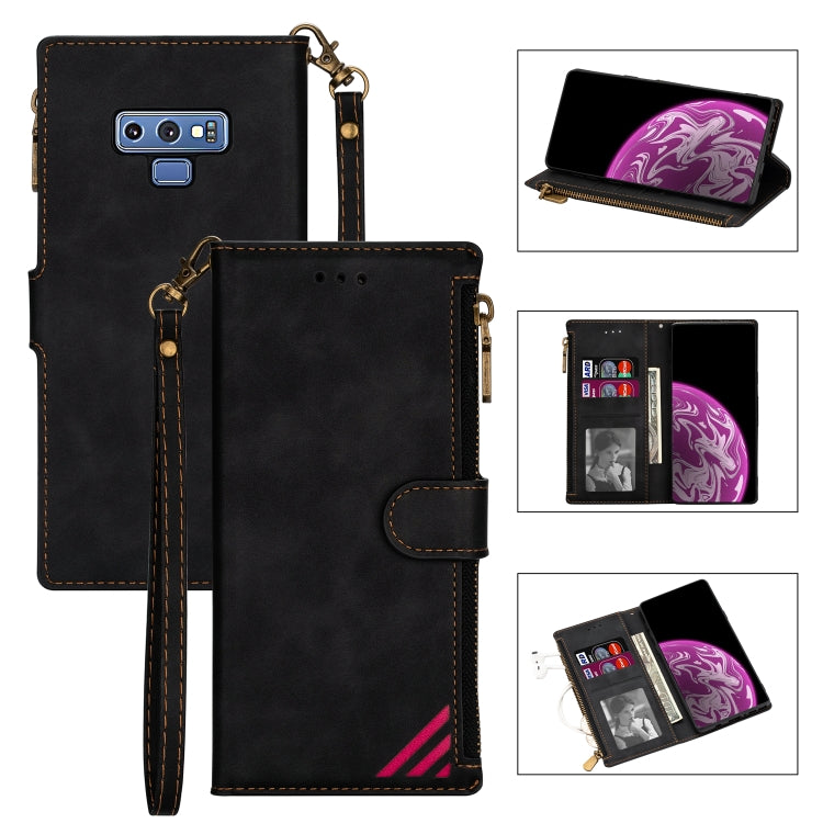 For Samsung Galaxy Note9 Zipper Multi-card Slots Horizontal Flip PU Leather Case with Holder & Card Slots & Wallet & Lanyard & Photo Frame