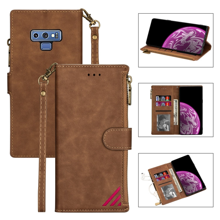 For Samsung Galaxy Note9 Zipper Multi-card Slots Horizontal Flip PU Leather Case with Holder & Card Slots & Wallet & Lanyard & Photo Frame