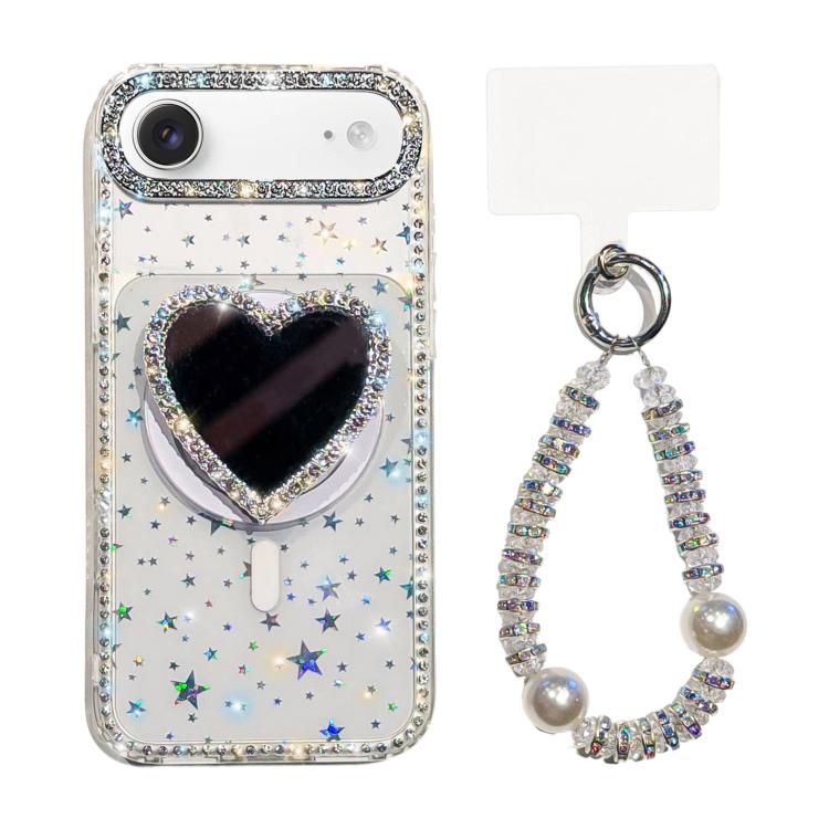 For iPhone Air Sparkling IMD Heart-Shaped Mirror Magnetic Phone Case with Bracelet