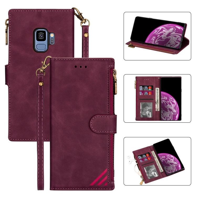 For Samsung Galaxy S9 Zipper Multi-card Slots Horizontal Flip PU Leather Case with Holder & Card Slots & Wallet & Lanyard & Photo Frame
