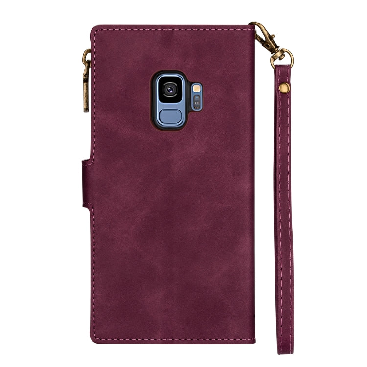 For Samsung Galaxy S9 Zipper Multi-card Slots Horizontal Flip PU Leather Case with Holder & Card Slots & Wallet & Lanyard & Photo Frame