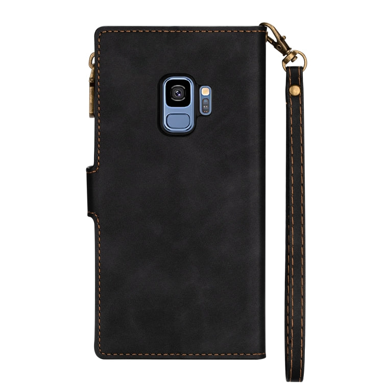 For Samsung Galaxy S9 Zipper Multi-card Slots Horizontal Flip PU Leather Case with Holder & Card Slots & Wallet & Lanyard & Photo Frame