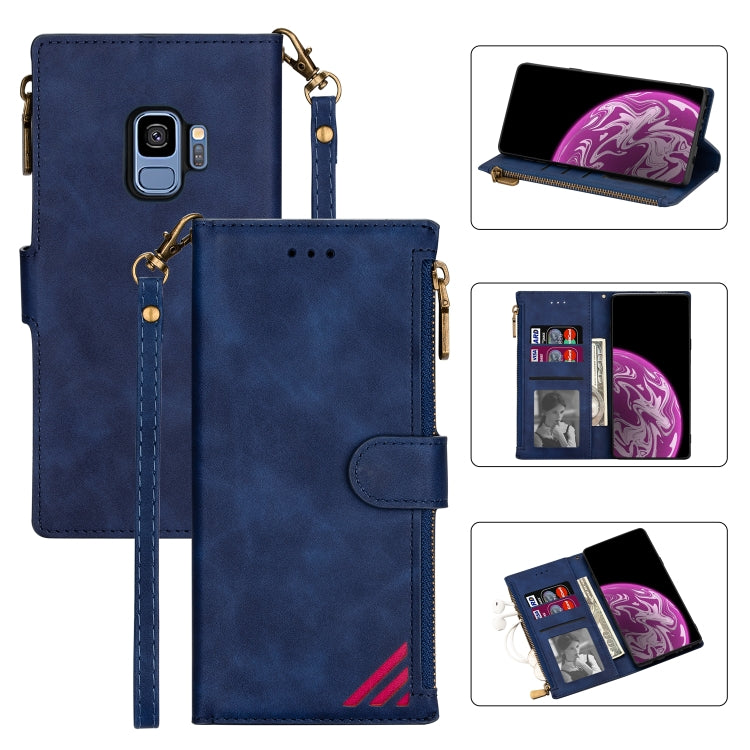 For Samsung Galaxy S9 Zipper Multi-card Slots Horizontal Flip PU Leather Case with Holder & Card Slots & Wallet & Lanyard & Photo Frame