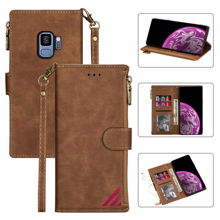 For Samsung Galaxy S9 Zipper Multi-card Slots Horizontal Flip PU Leather Case with Holder & Card Slots & Wallet & Lanyard & Photo Frame