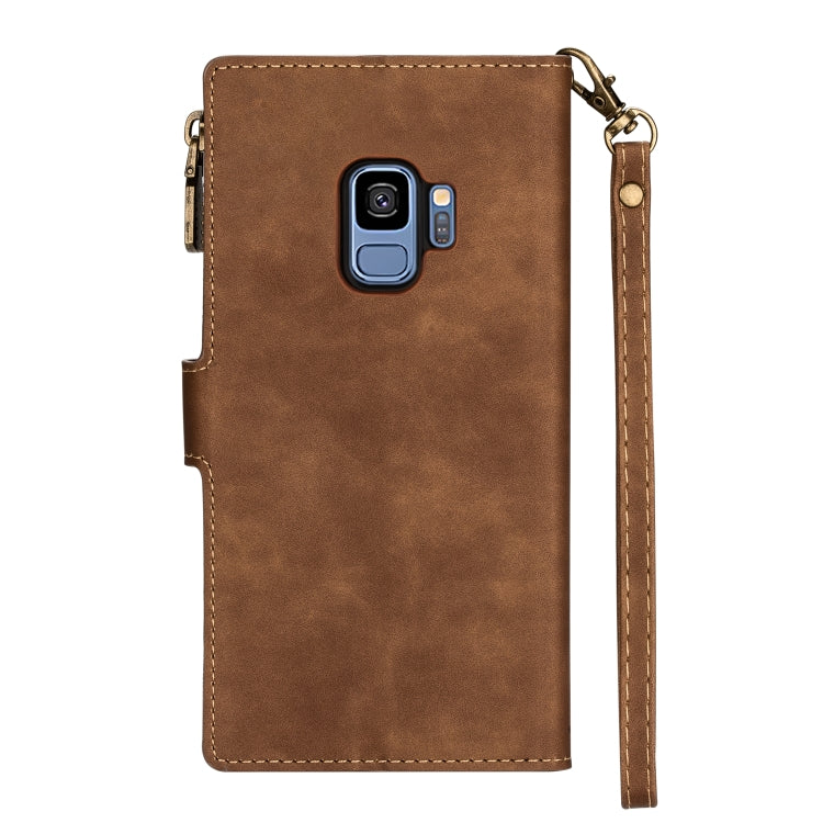 For Samsung Galaxy S9 Zipper Multi-card Slots Horizontal Flip PU Leather Case with Holder & Card Slots & Wallet & Lanyard & Photo Frame