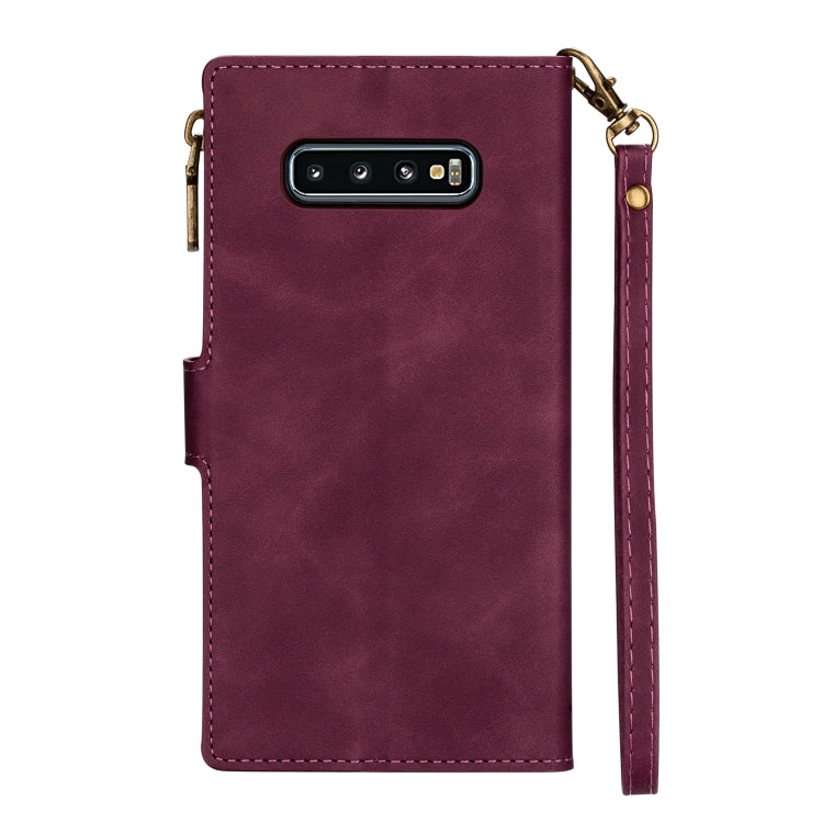 For Samsung Galaxy S10 Zipper Multi-card Slots Horizontal Flip PU Leather Case with Holder & Card Slots & Wallet & Lanyard & Photo Frame