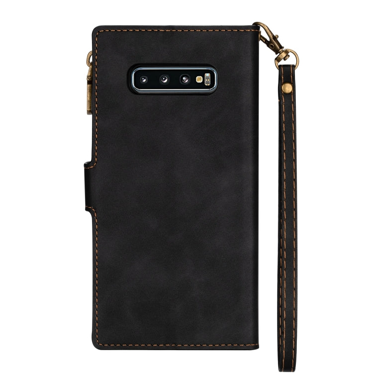 For Samsung Galaxy S10 Zipper Multi-card Slots Horizontal Flip PU Leather Case with Holder & Card Slots & Wallet & Lanyard & Photo Frame