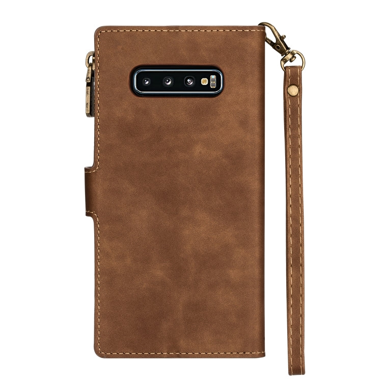 For Samsung Galaxy S10 Zipper Multi-card Slots Horizontal Flip PU Leather Case with Holder & Card Slots & Wallet & Lanyard & Photo Frame